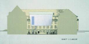 Entwurf zur Erweiterung des Ernst-von-Hülsen-Hauses (2. Preis des Architektenwettbewerbs, Nr. 26) — Schnitt 1-1 (Ost-West-Richtung)