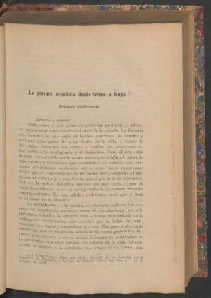 La pintura española desde Greco a Goya : Primera conferencia