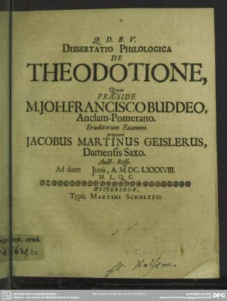 Dissertatio philologica de Theodotione