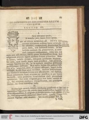 De Fontibus et oeconomia legum civilum. Sectio III.