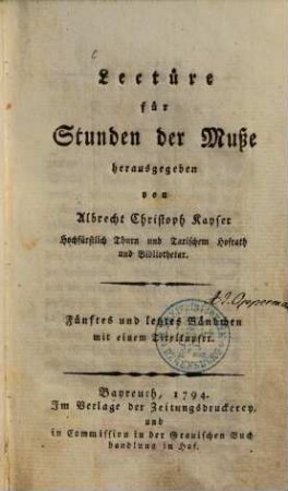 Lectüre für Stunden der Muße, 5