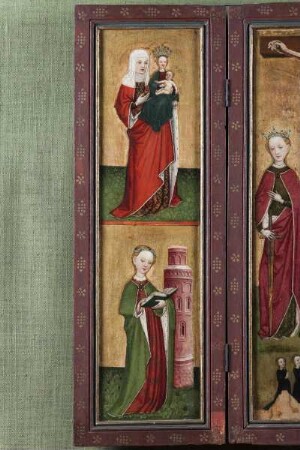 Flügelaltar mit der Kreuzigung Christi und sechs Stiftern — Anna selbdritt und Barbara von Nikomedien