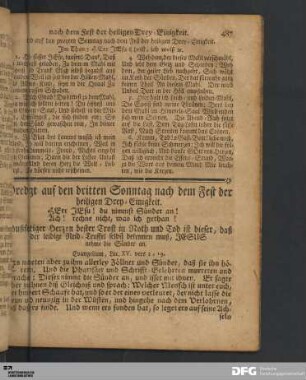 Predigt auf den dritten Sonntag nach dem Fest der heiligen Drey-Einigkeit.