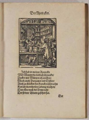 Der Apotheker, aus: Beschreibung aller Stände, Frankfurt 1574
