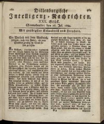 XXX. Stück. Sonnabends: den 26. Jul. 1794.