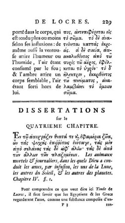 Dissertations sur le Quatrieme Chapitre