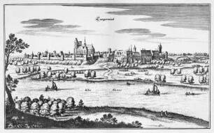 Ansicht von Tangermünde : Ansicht von Tangermünde. Stich; 194 x 317 mm. Aus: Topographia Electoratus Brandenburgici, Seite 19, von Matthäus Merian, 1652