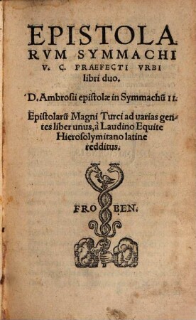 Epistolarum Symmachi V. C. praefecti urbi libri duo