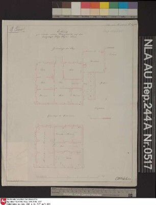 Grundrisse vom Wohnhaus der Domäne Kloster Schoo bei SCHOO Kolorierte Zeichnung von H. Balke Papier Format 30,0x37,3 M 1:130