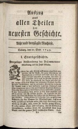 Acht und dreysigste Nachlese. Coburg, den 20. Sept. 1749.