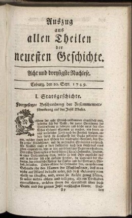 Acht und dreysigste Nachlese. Coburg, den 20. Sept. 1749.