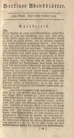 24tes Blatt. Den 27ten October 1810.