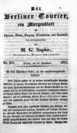 No. 864, Freitag, den 18. Dezember 1829