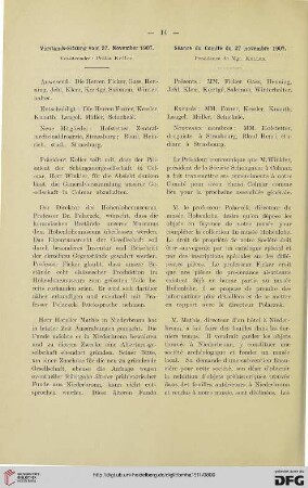 Vorstands- Sitzung vom 27. November 1907 / Séance du Comité du 27 novembre 1907