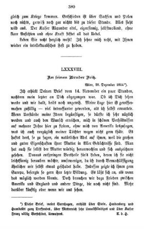 LXXXVIII. An seinen Bruder Fritz.