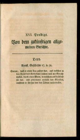 XVI. Predigt. Von dem zukünftigen allgemeinen Gerichte