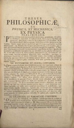 Theses philosophicæ ex physica, et mechanica.