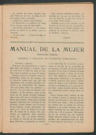 Manual de la mujer : Monólogo cómico. - Original y creación de Florencio Parravicini