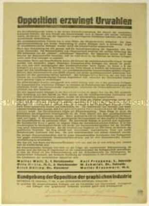 Ankündigung einer Kundgebung der Opposition der graphischen Industrie am 18. Dezember 1929 in Berlin