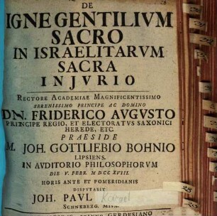 De igne gentilium sacro in Israelitarum sacra iniurio