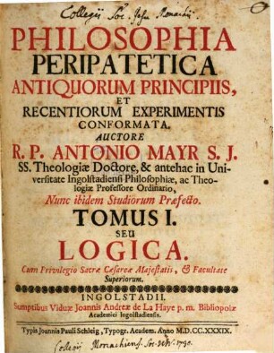 Philosophia Peripatetica : Antiquorum Principiis, Et Recentiorum Experimentis Conformata, 1. Logica