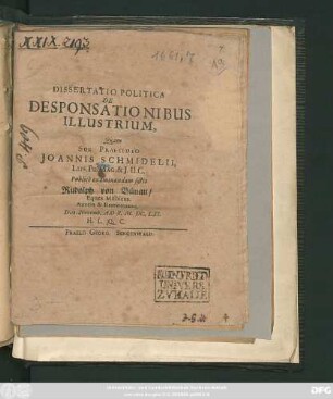 Dissertatio Politica De Desponsationibus Illustrium