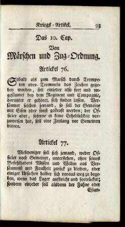 Das 10. Cap. Von Märschen und Zug-Ordnung