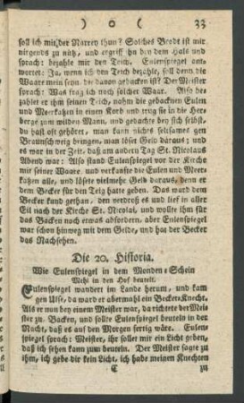 Die 20. Historia. Wie Eulenspiegel in einem Monden-Schein Mehl in den Hof beutelt