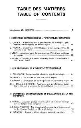 Table de matières - Table of contents