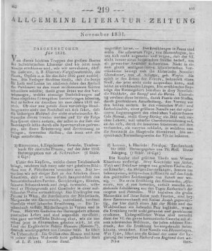 Penelope. Taschenbuch d. Häuslichkeit u. Eintracht. Jg. 21. Hrsg. v. T. Hell. Leipzig: Hinrichs [1831]