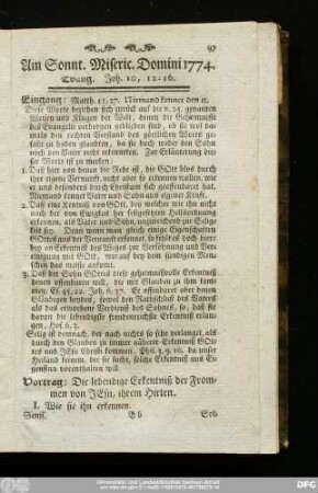 Am Sonnt. Miseric. Domini 1774. Evang. Joh. 10, 12 - 16.