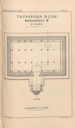 Plate I. Thúpáráma Ruins. Monastery "B". Viháré. Plan