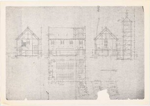 Döllgast, Hans; Marktsteft (Bayern); Kath. Pfarrkirche und Gemeindehaus - Grundrisse; Schnitte
