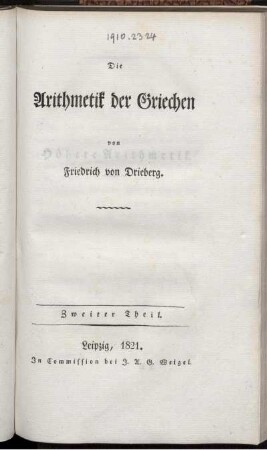 Theil 2: Die Arithmetik der Griechen. Zweiter Theil