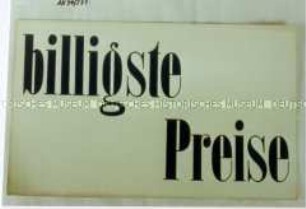 Schild "billigste Preise"