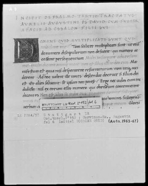 Augustinus, Psalmenkommentar — Initiale D(OMINE QUID), Folio 6recto
