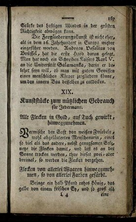 XIX. Kunststücke zum nützlichen Gebrauch für Jedermann.