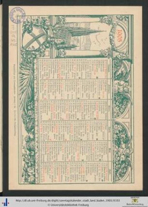 Gratisbeilage: Wandkalender Namenstage 1905.