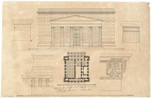 Schinkel, Karl Friedrich von; Berlin; Neue Wache - Aufriss, Grundriss, Gebäudedetails