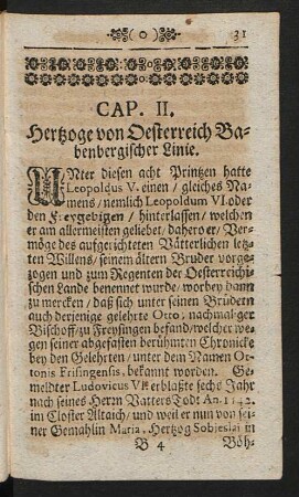 Cap. II. Hertzoge von Oesterreich Babenbergischer Linie