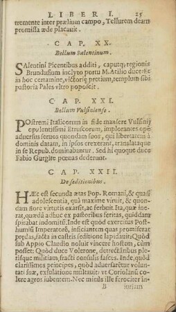 Cap. XX. Bellum Salentium / Cap. XXI. Bellum Vulsiniense / Cap. XXII. De feditionibus