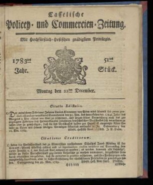 51tes Stueck, Montag den 22ten December. 1783