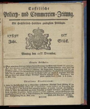 51tes Stueck, Montag den 22ten December. 1783