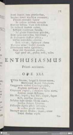 Enthusiasmus Priori accinens. Ode XLI.