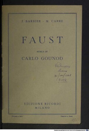 Faust : dramma lirico in cinque atti