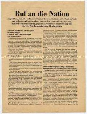 Flugblatt mit dem Appell des ZK der SED gegen den Generalvertrag und für die deutsche Einheit
