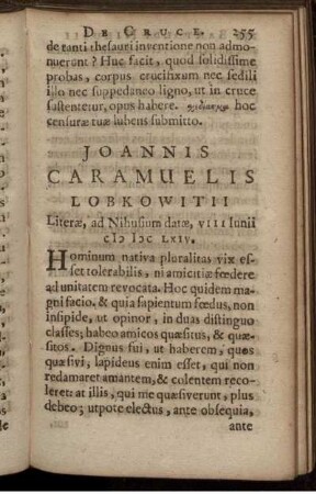 Joannis Caramuelis Lobkowitii Literae, ad Nihusium datae, VIII Iunii MDCLXIV