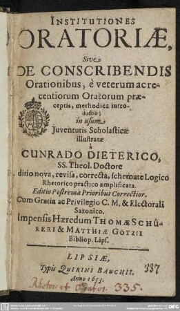 Institutiones oratoriae : sive de conscribendis orationibus methodica introductio; in usum juventutis scholasticae illustratae