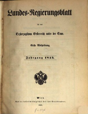 Landes-Regierungsblatt für das Erzherzogthum Oesterreich unter der Enns. 1854