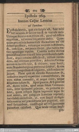 Epistola 269. Ioannes Caspar Lentzius ad Eundem